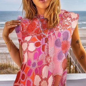 Floral Gathered Detail Capped Sleeve Blouse